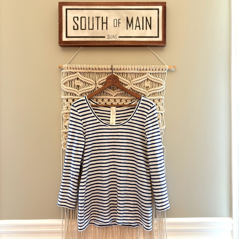 J.Crew Striped Cotton Shirt with Back Zip | Nautical Fisherman Sz Large Casual